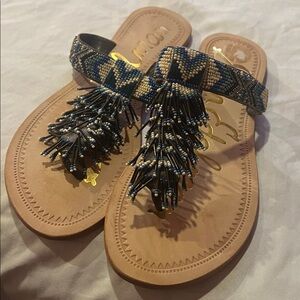 Sam Edelman Beaded Sandals with Blue Accents